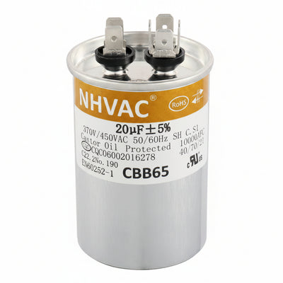 20 MFD 370/440V Round Run Capacitor — Universal AC Motor Replacement