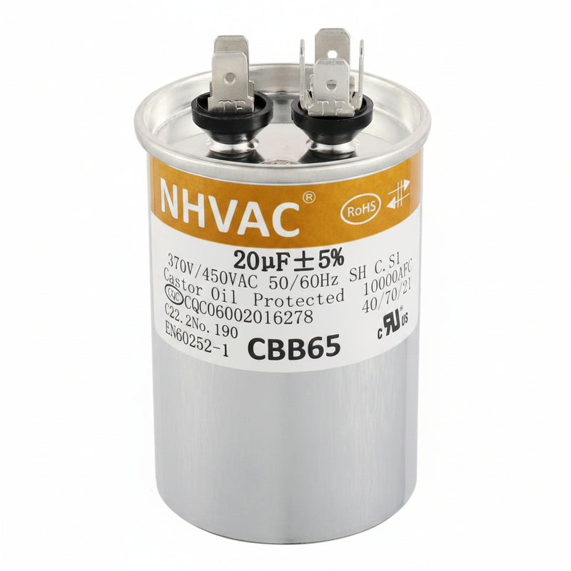 20 MFD 370/440V Round Run Capacitor — Universal AC Motor Replacement