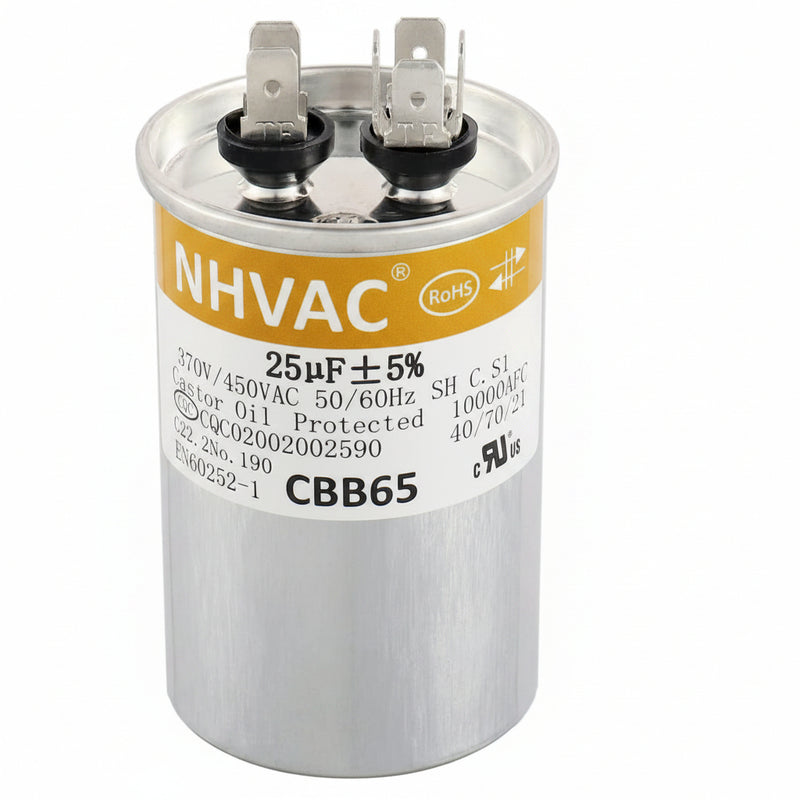 25 MFD 370/440V Round Run Capacitor — Universal AC Motor Replacement