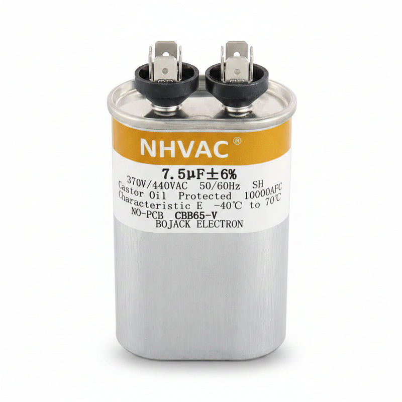 7.5 MFD 370/440V Round Run Capacitor — Universal AC Motor Replacement