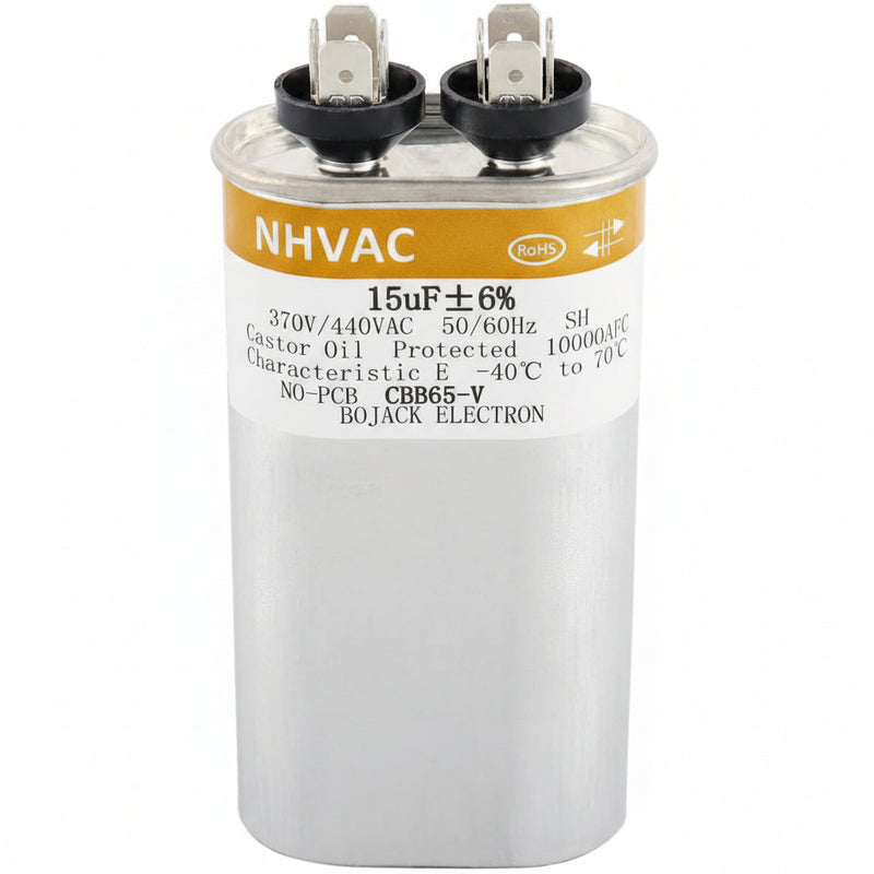 15 MFD 370/440V Round Run Capacitor — Universal AC Motor Replacement