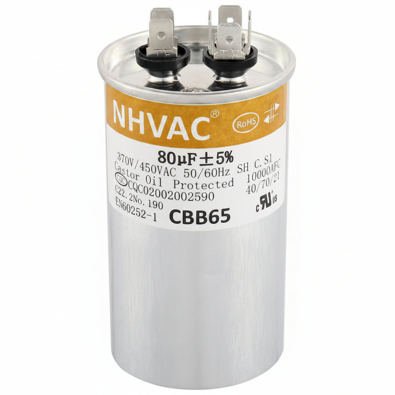 80 MFD 370/440V Round Run Capacitor — Universal AC Motor Replacement