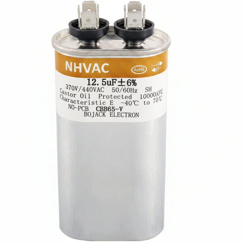 12.5 MFD 370/440V Round Run Capacitor — Universal AC Motor Replacement