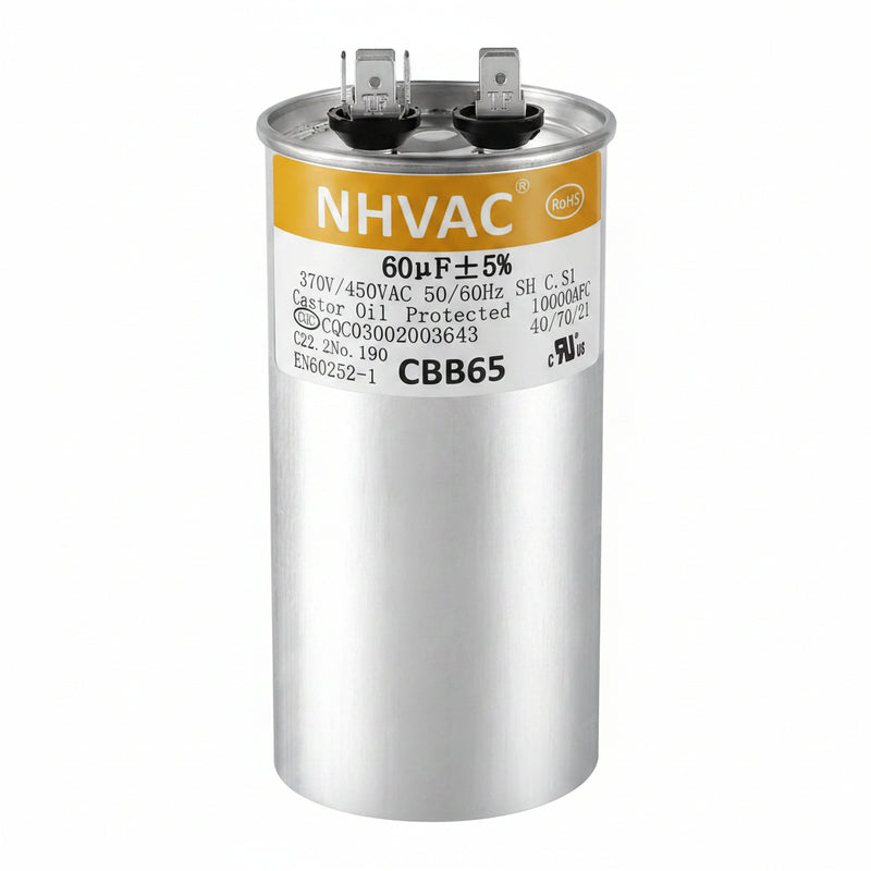 60 MFD 370/440V Round Run Capacitor — Universal AC Motor Replacement