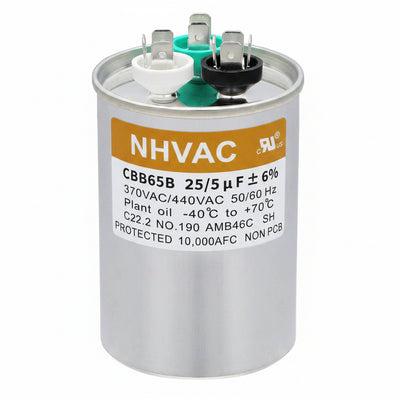 25+5 MFD 370/440V Dual Run Capacitor — Universal AC Compressor & Fan
