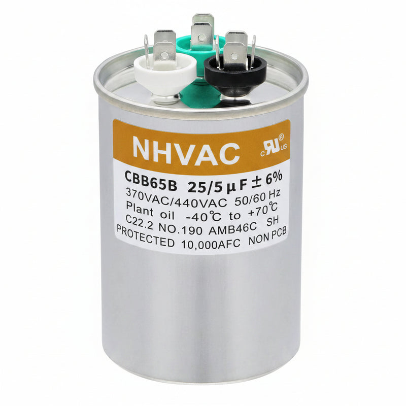25+5 MFD 370/440V Dual Run Capacitor — Universal AC Compressor & Fan