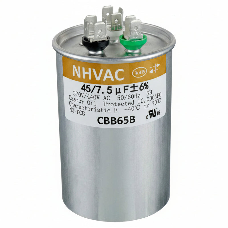 45+7.5 MFD 370/440V Dual Run Capacitor — Universal AC