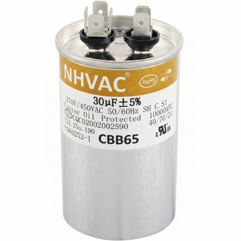 30 MFD 370/440V Round Run Capacitor — Universal AC Motor Replacement