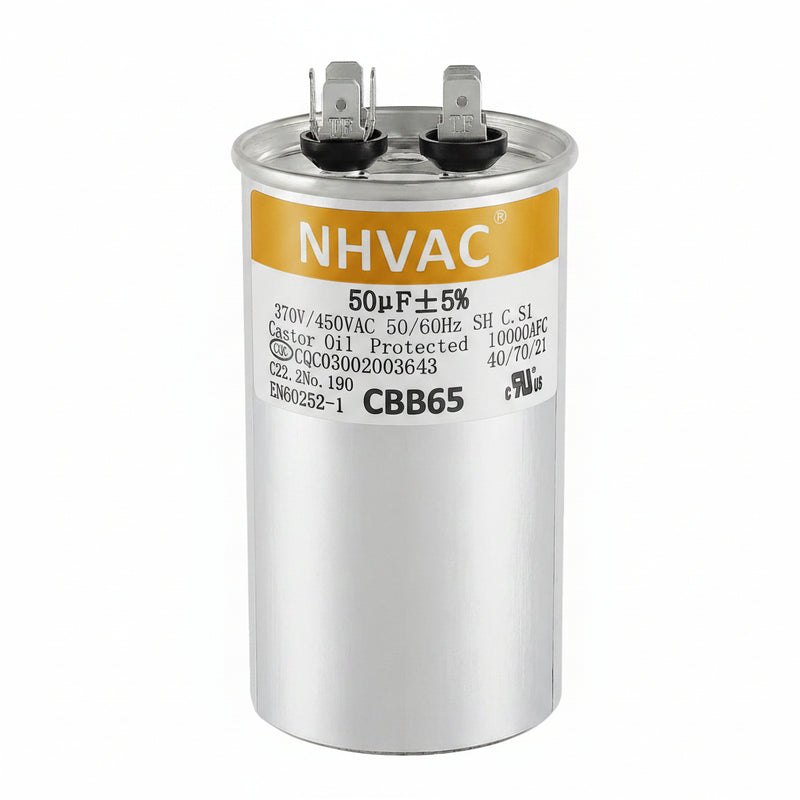 50 MFD 370/440V Round Run Capacitor — Universal AC Motor Replacement
