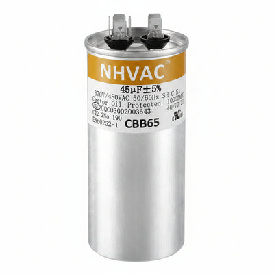 45 MFD 370/440V Round Run Capacitor — Universal AC Motor Replacement
