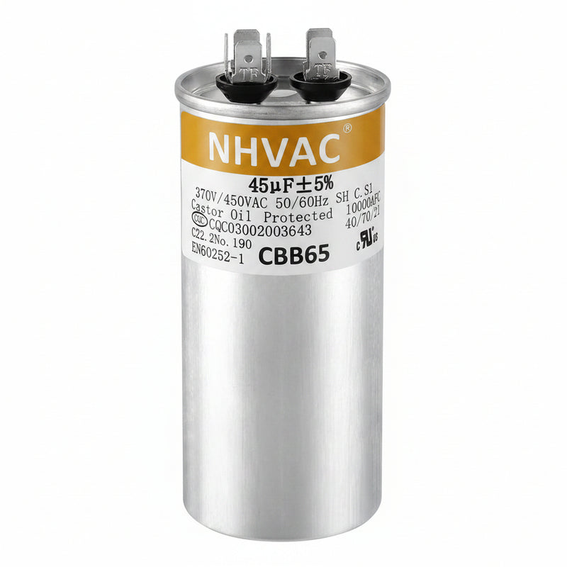 45 MFD 370/440V Round Run Capacitor — Universal AC Motor Replacement