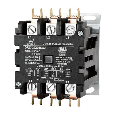 3-Pole 60A 24V AC Contactor — Universal HVAC Replacement