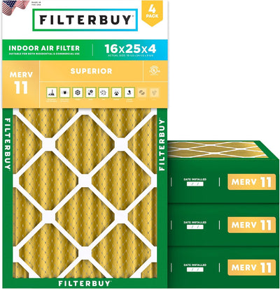 16x25x4 HVAC Air Filter MERV 11 (6-Pack) — Deep Pleated Media Filter