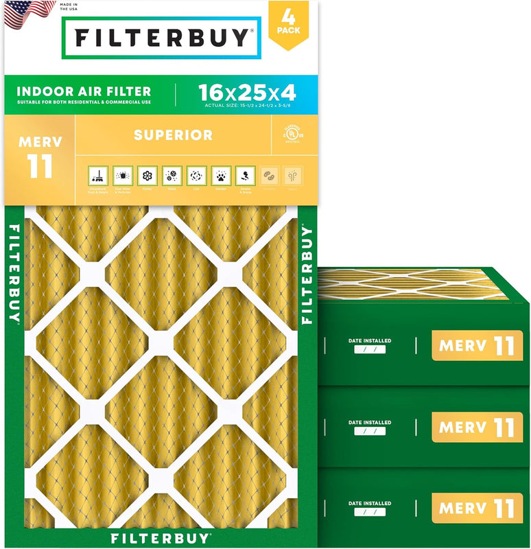 16x25x4 HVAC Air Filter MERV 11 (6-Pack) — Deep Pleated Media Filter