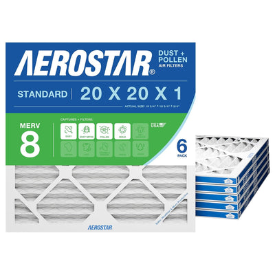 20x20x1 HVAC Air Filter MERV 8 (6-Pack) — Pleated Furnace AC Filter