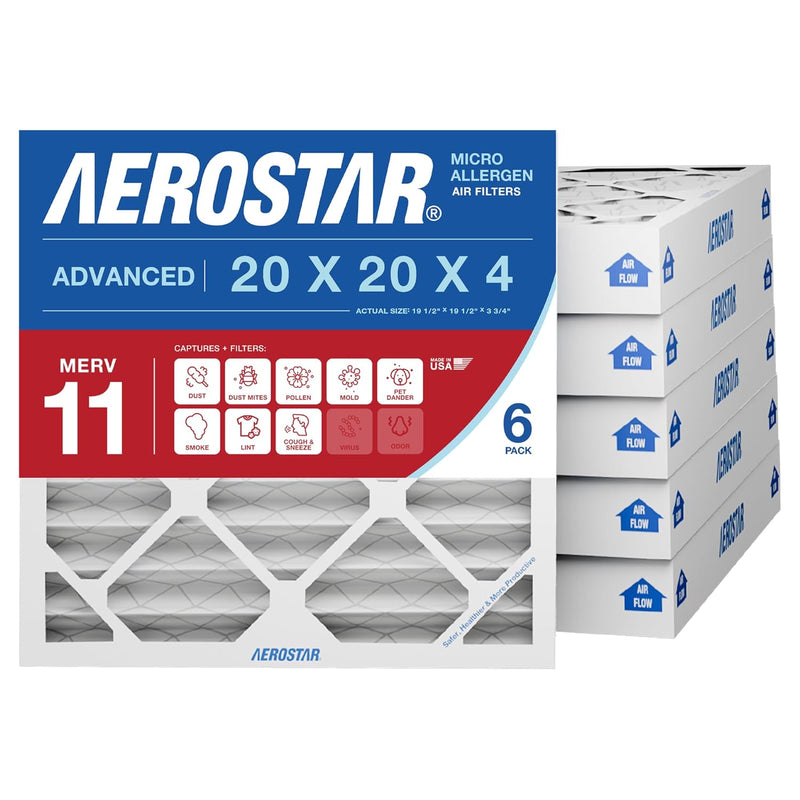 20x20x4 HVAC Air Filter MERV 11 (6-Pack) — Deep Pleated Media Filter