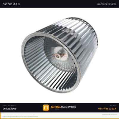 OEM Goodman 10x10 in Blower Wheel for ARPF496116CA Air Handler — D6723306S