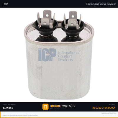 ICP Run Capacitor 7.5 MFD 370V for RGS213LTEA0AAAA — Oval | Ships Today