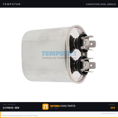 Tempstar Oval Run Capacitor for T9MPX080J12A2 — 7.5 MFD 370V | Ships Today