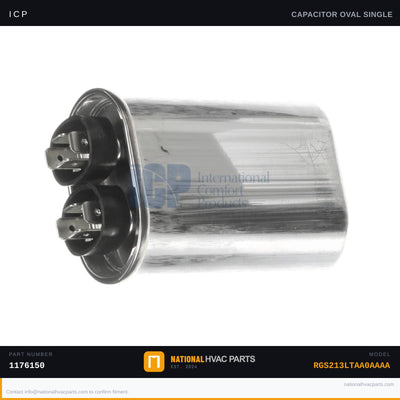 ICP Run Capacitor 7.5 MFD 370V for RGS213LTAA0AAAA — OEM Oval w/ Clamp | Ships Today