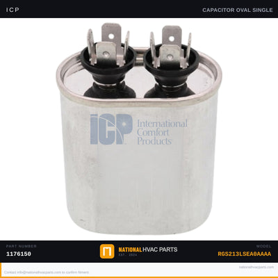 ICP Run Capacitor 7.5 MFD 370V for RGS213LSEA0AAAA — Oval with Plate & Clamp | Ships Today
