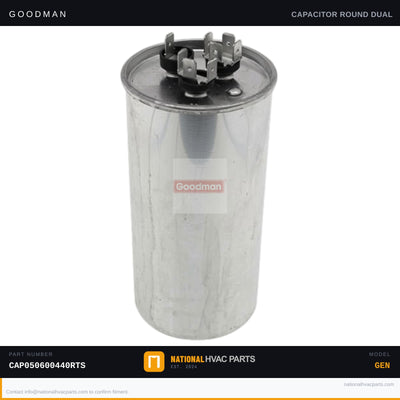 Goodman 60/5 MFD 440V Dual Run Capacitor for GSC130601CA — CAP050600440RTS