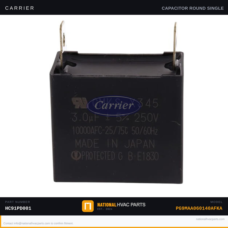 OEM Carrier Single Run Capacitor 3 MFD 250V for PG9MAA060140AFKA
