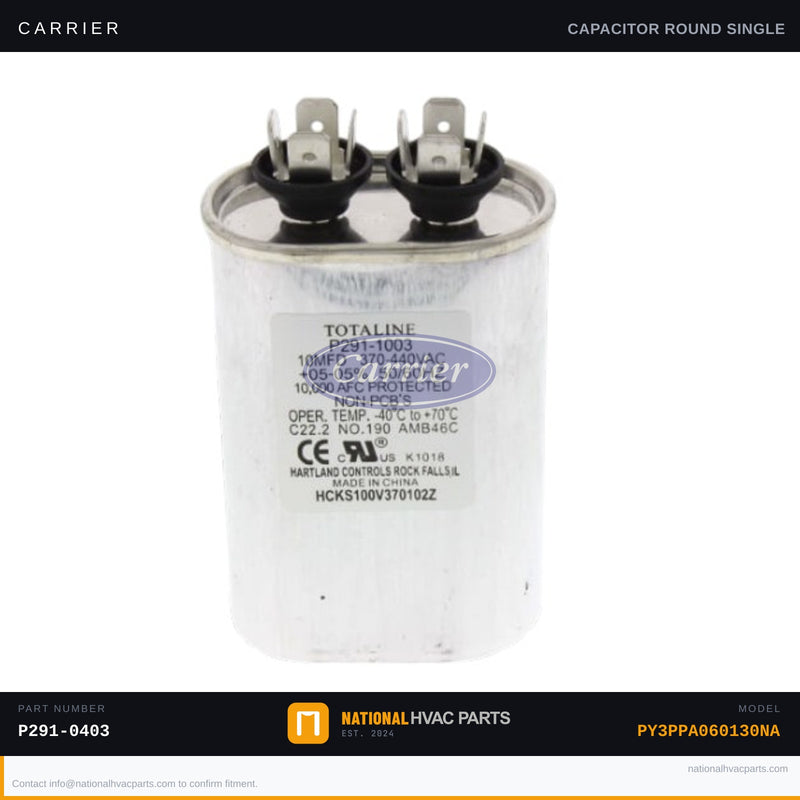 OEM Carrier Run Capacitor for Furnace Blower Motor PY3PPA060130NA