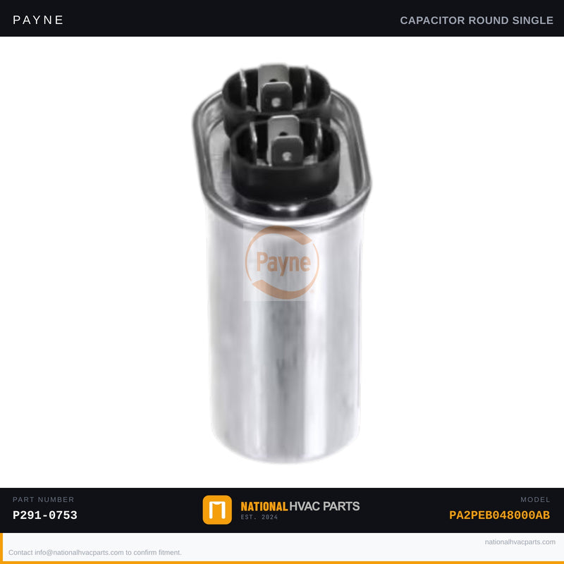 OEM Payne Single Run Capacitor 370V/440V for PA2PEB048000AB