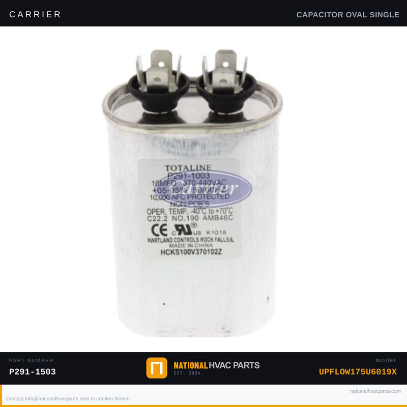OEM Carrier Single Run Capacitor 15 MFD 370V for UPFLOW175U6019X