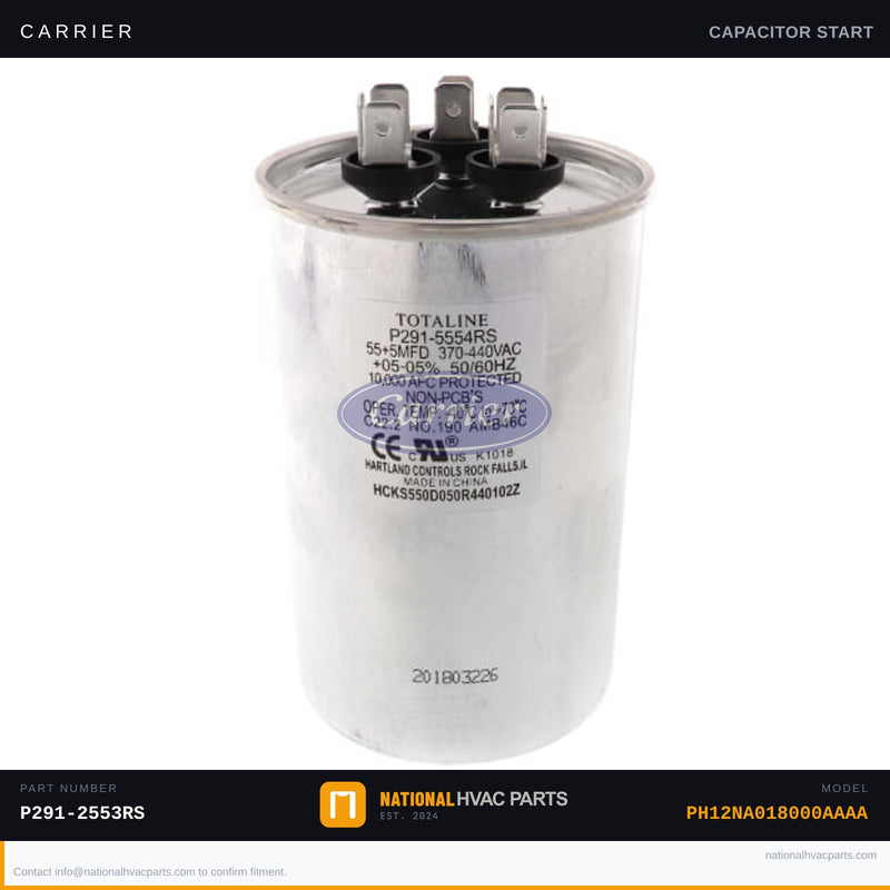 OEM Carrier Dual Run & 25+5 MFD Start Capacitor Kit for PH12NA018000AAAA