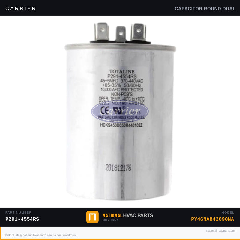 OEM Carrier Dual Run Capacitor 45+5 MFD 440V for PY4GNAB42090NA