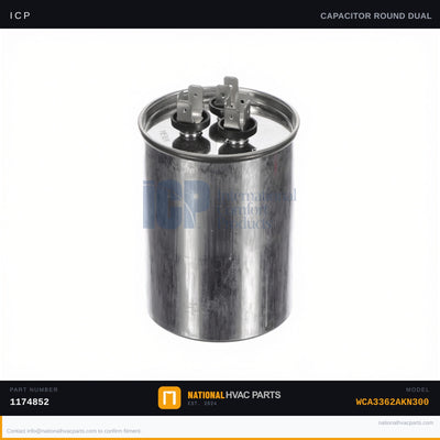 ICP Round Run Capacitor 50+5 MFD for WCA3362AKN300 — 440V Dual Run | Ships Today