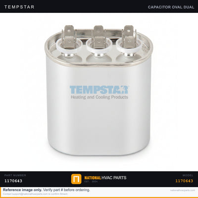 Tempstar Oval Run Capacitor 7.5 MFD 370/440V for T9UHX080J16A2 — OEM 1170643 | Ships Today