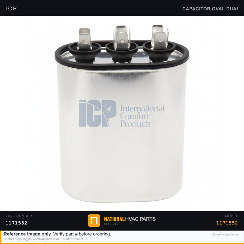 ICP Dual Run Capacitor for RHS060L0CB0AAA — 45+5 MFD 440V Oval | Ships Today