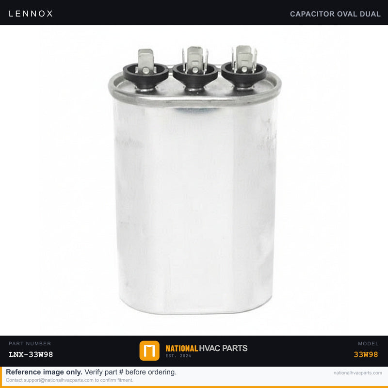 OEM Lennox Dual Run Capacitor 35+10 MFD 370V Oval — 33W98