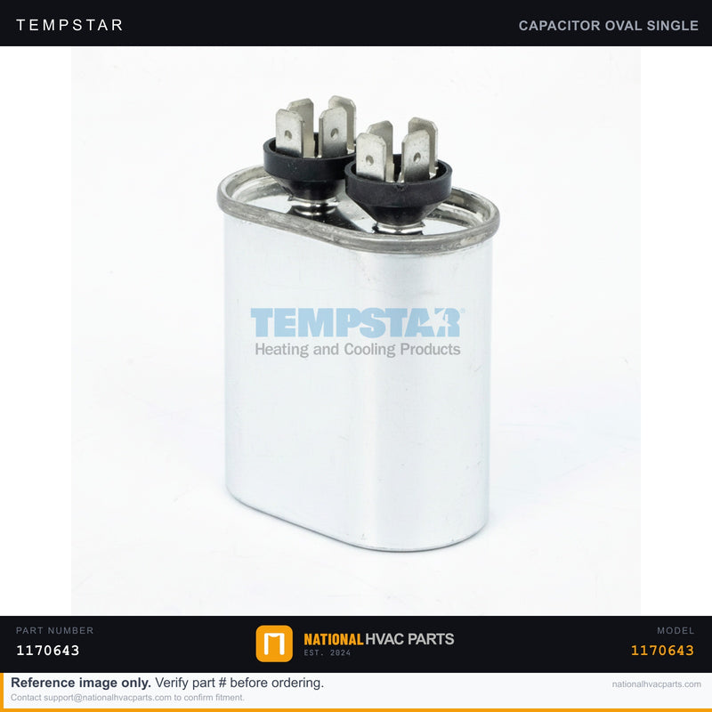 Tempstar Oval Run Capacitor for T8MPN100F20A1 Furnace Blower — 7.5 MFD 370V | Ships Today
