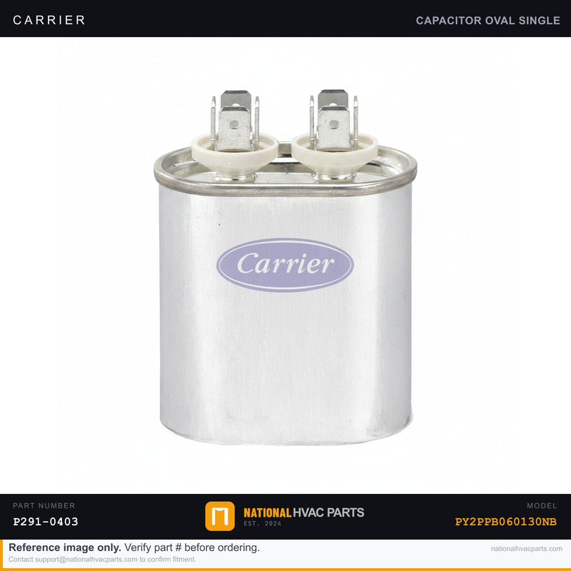OEM Carrier Single Run Capacitor 4 MFD 370V Oval — PY2PPB060130NB
