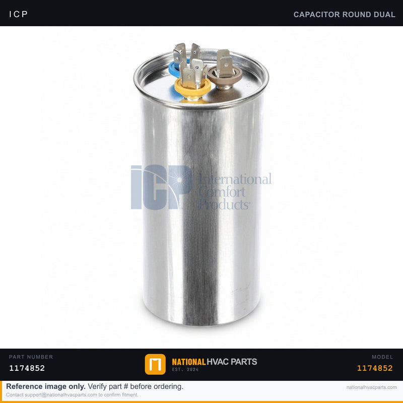 ICP Dual Run Capacitor 50+5 MFD 440V for WCH3362GKR4 — Round | Ships Today