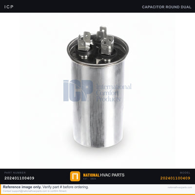 ICP Dual Run Capacitor 35+5 MFD 440V for WAMA18004AT2 — Includes Mounting Strap | Ships Today