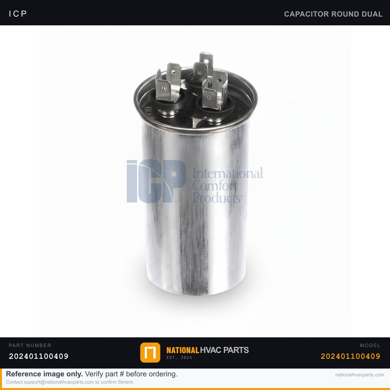 ICP Dual Run Capacitor 35+5 MFD 440V for WAMA18004AT2 — Includes Mounting Strap | Ships Today