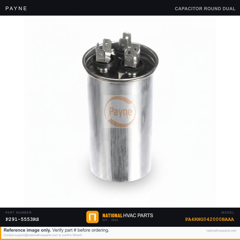 OEM Payne 40+5 MFD Run Capacitor for PA4RNG042000BAAA Dual Round AC Unit