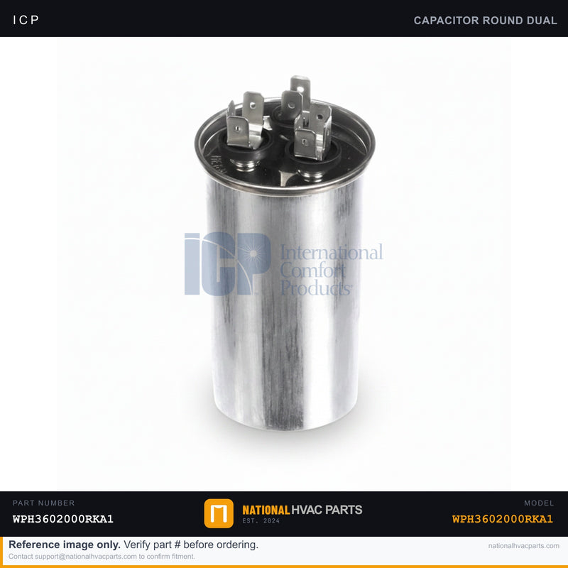 ICP Dual Run Capacitor 80+10 MFD 370V for WPH3602000RKA1 | Ships Today