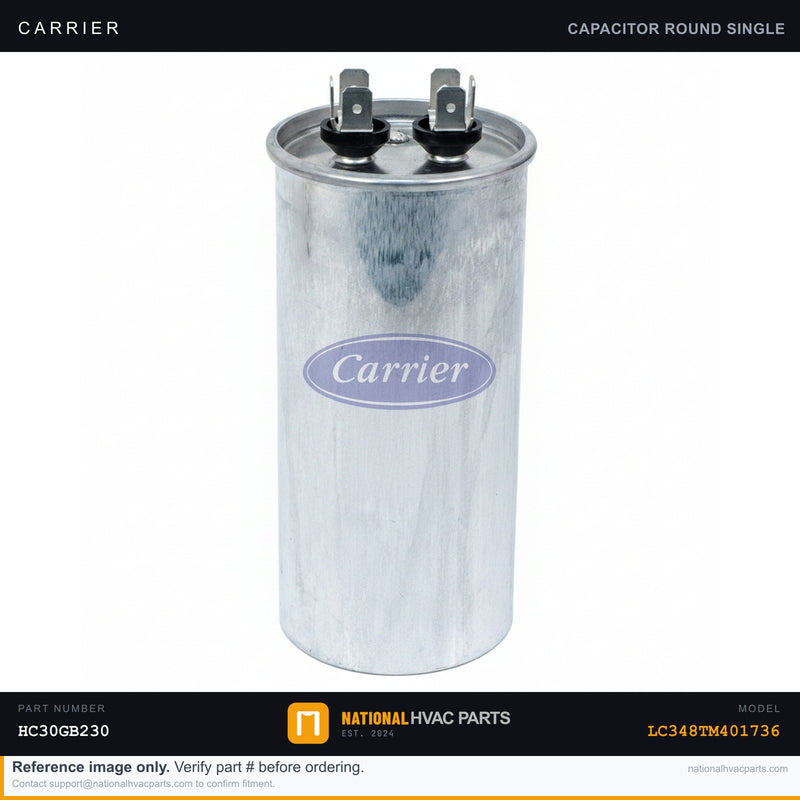 OEM Carrier Draft Inducer Motor Capacitor HC30GB230 — LC348TM401736