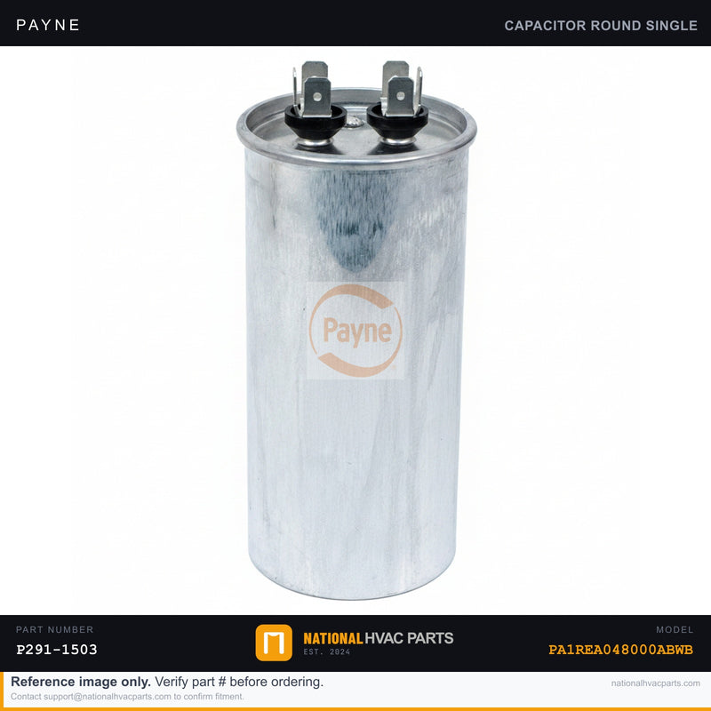 OEM Payne Single Run Capacitor P291-1503 for PA1REA048000ABWB
