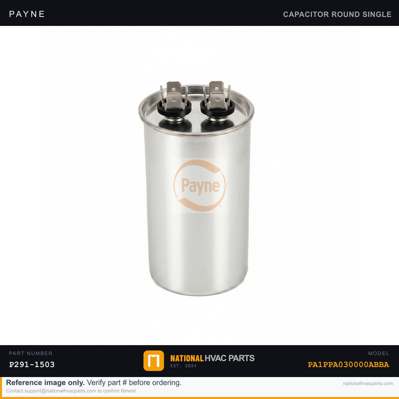 OEM Payne Single Run Capacitor P291-1503 for PA1PPA030000ABBA