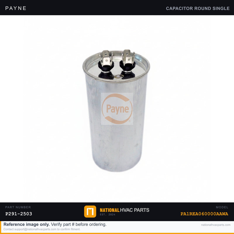 OEM Payne Single Run Capacitor P291-2503 for PA1REA060000AAWA