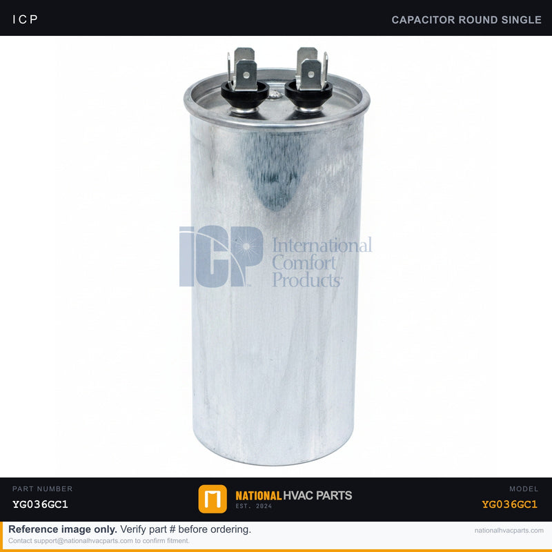 ICP Round Run Capacitor 2.5 MFD for YG036GC1 — 370V | Ships Today