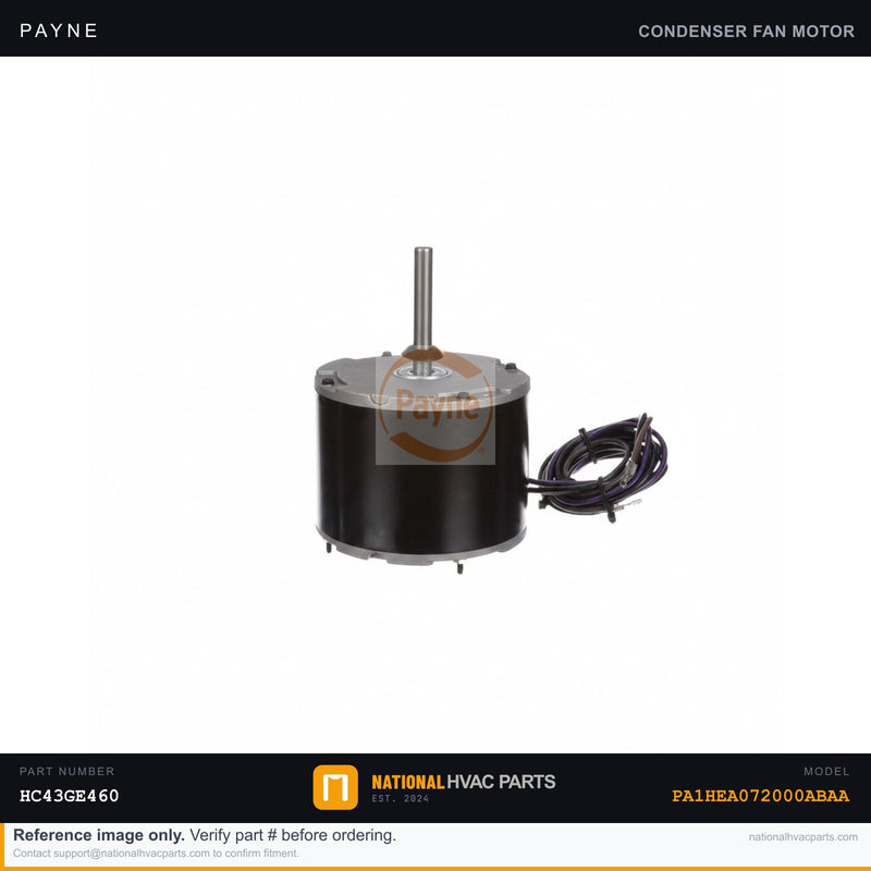 OEM Payne Condenser Fan Motor 1/2 HP HC43GE460 for PA1HEA072000ABAA