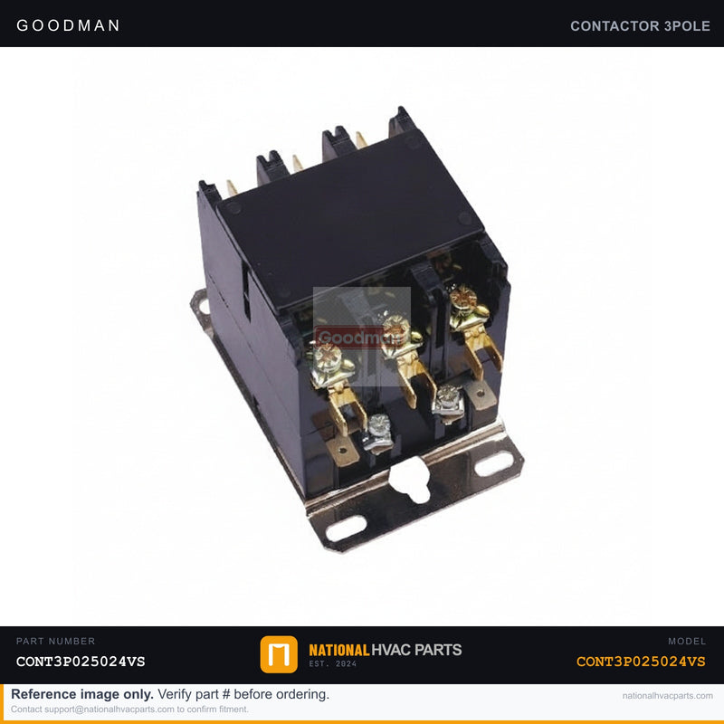 OEM Goodman 25 Amp 24V 3-Pole Contactor for GSC130603BA — CONT3P025024VS